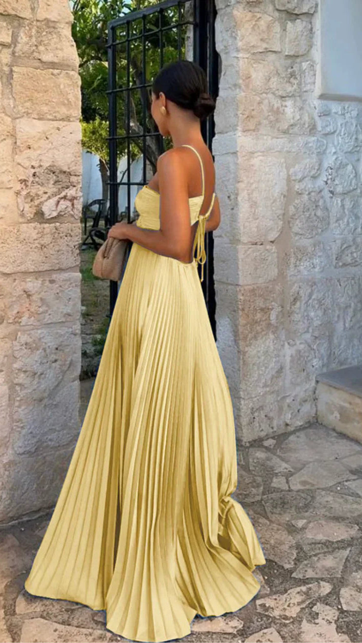Women's Pleated Halter High Waist Cut Out Maxi Dress