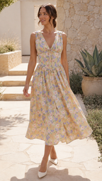 Women's Midi Dress | Plunge V Neck Twist Front Party Summer Dress