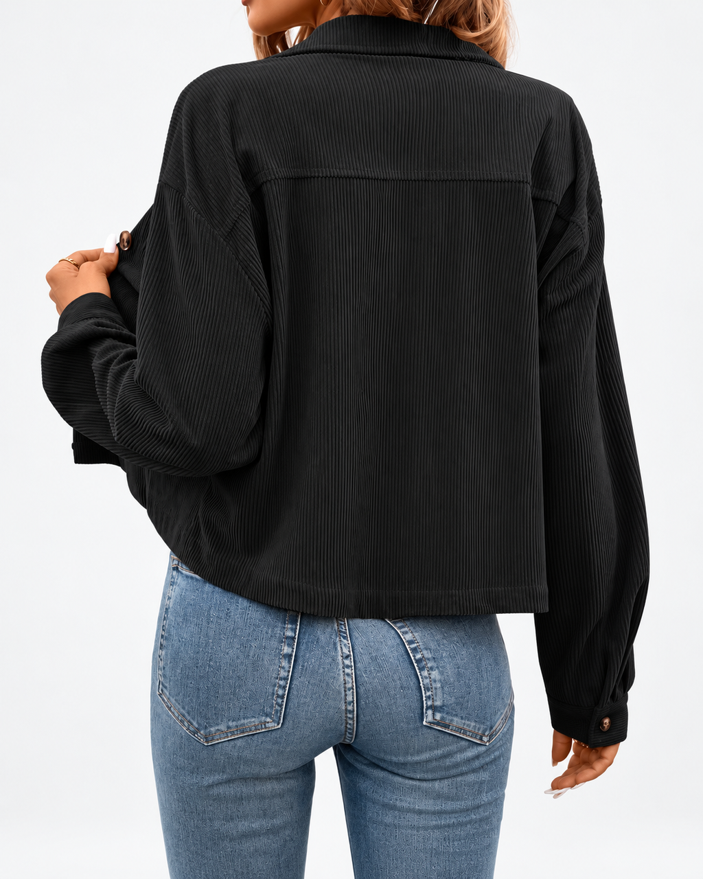 Women's Corduroy Jacket with Chest Pockets and Button Front